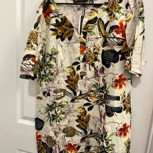 Zanzea Tropical Floral Midi Dress - Cream and Green